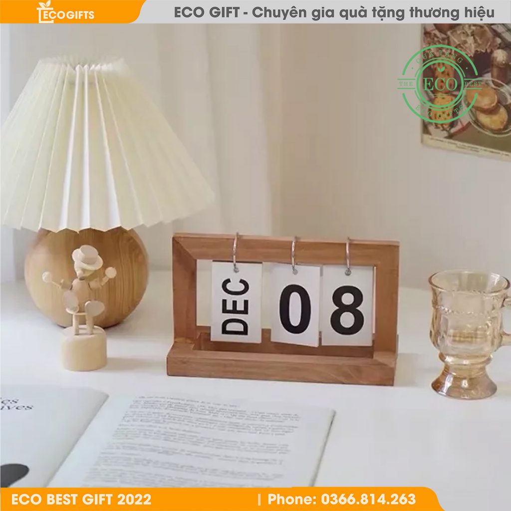 Set quà tặng lịch để bàn bằng gỗ in logo EC-16001