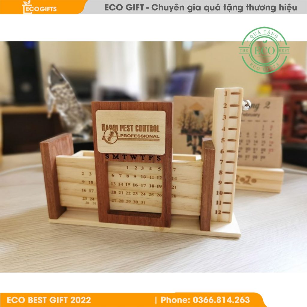 Set quà tặng lịch để bàn bằng gỗ in logo EC-16015