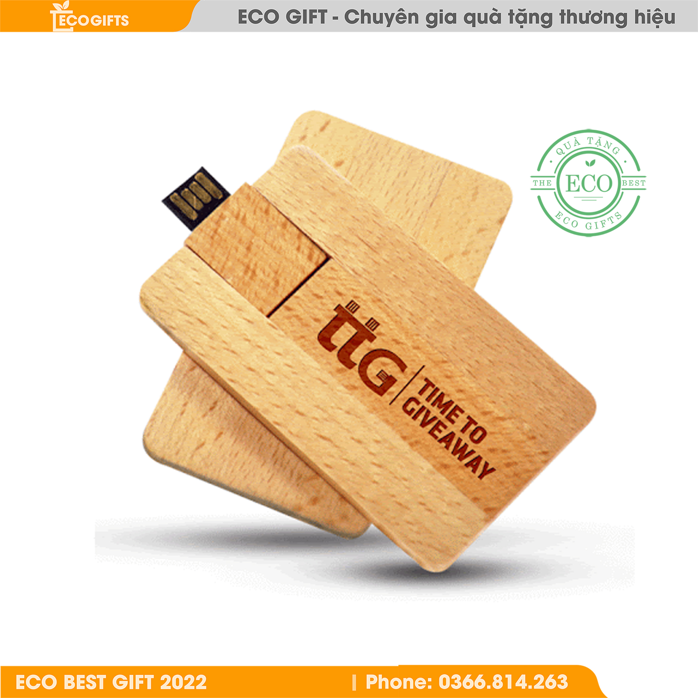 USB bọc vỏ gỗ màu in logo EC-11027